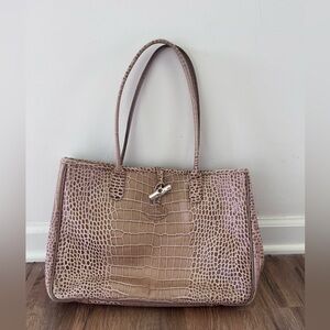 Longchamp
Longchamp Dark Brown Croc Embossed Leather Roseau Tote